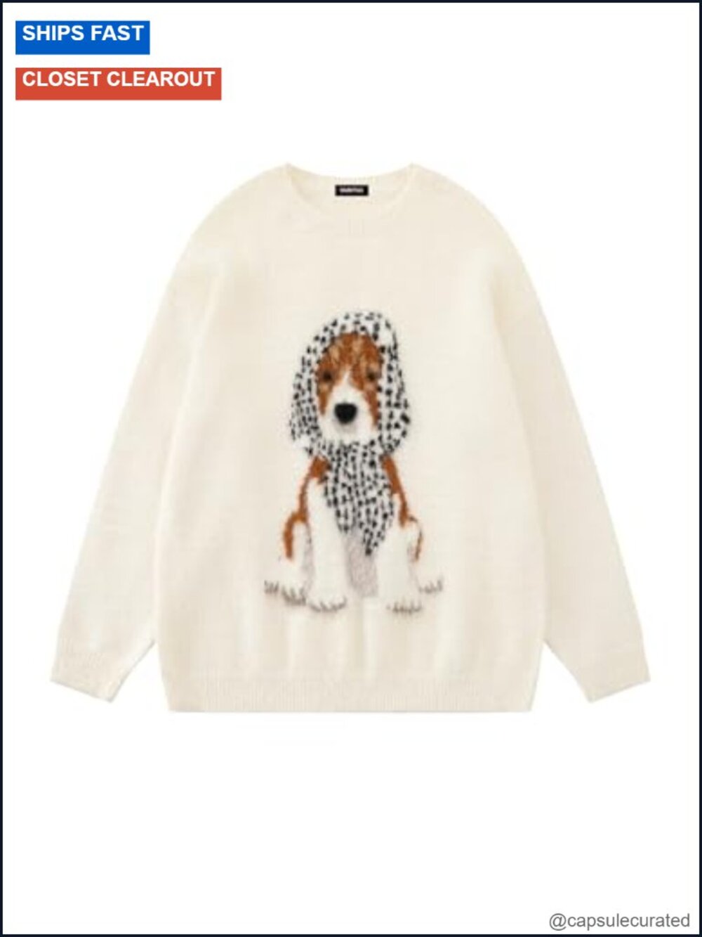 Cute Dog Knit Sweater Crewneck Pullover Fall Winter Y2K Oversized Soft Long
